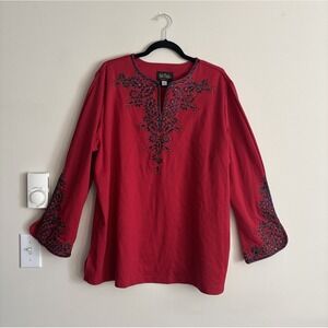 Bob‎ Mackie Wearable Art Womens 1X Embroidered Top Red Purple Gold Blouse